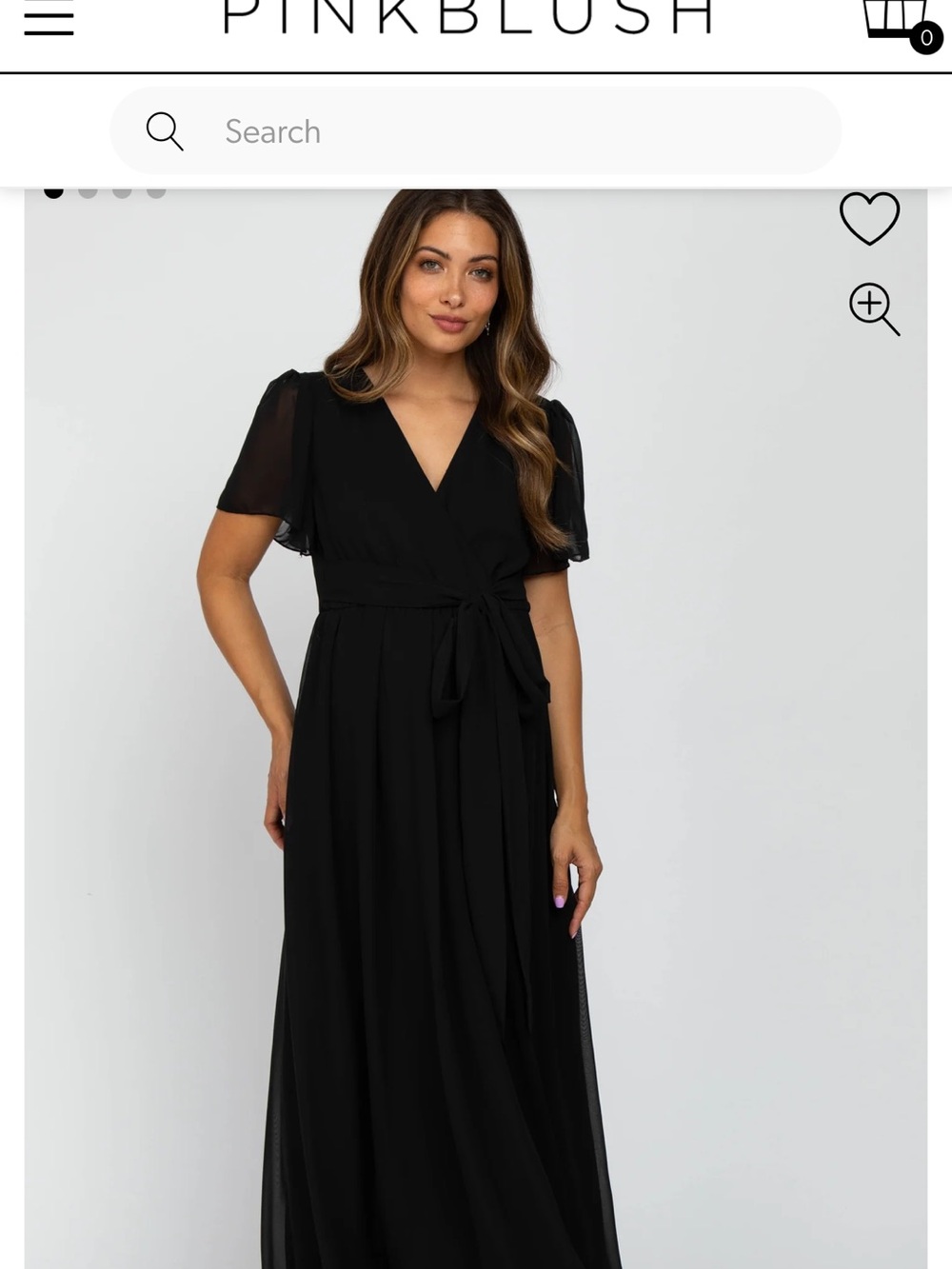 Pinkblush Black Wrap Maxi Dress with Short Sheer Sleeves and Tie Waist